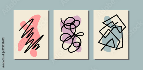 Set wall art, print art line and shape