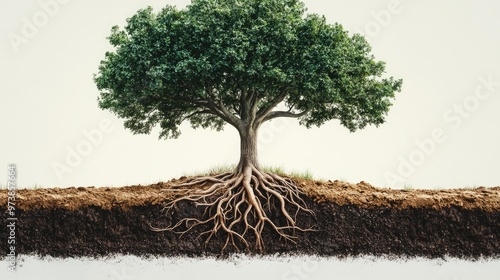 A cross-section of a tree, revealing its intricate root structure and the surrounding soil.