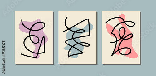 Set wall art, print art line and shape