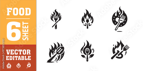food utensils spoon fork with fire vector illustration