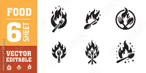 food utensils spoon fork with fire vector illustration