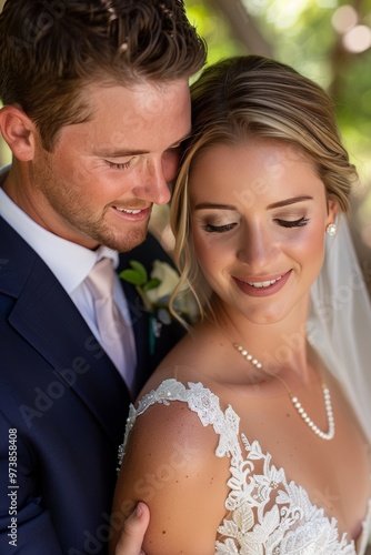 Romantic Prewedding Couple Embracing in Elegant Outdoor Setting with Natural Light and Beautiful Smiles