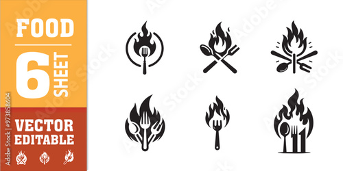 food utensils spoon fork with fire vector illustration
