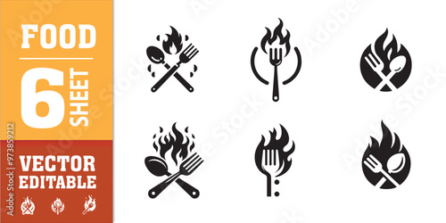 food utensils spoon fork with fire vector illustration