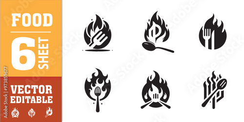 food utensils spoon fork with fire vector illustration