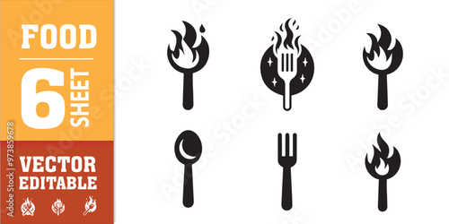 food utensils spoon fork with fire vector illustration