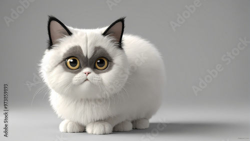 Cute cat sitting on pure grey background. 