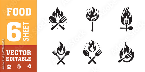 food utensils spoon fork with fire vector illustration