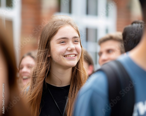 Wallpaper Mural A group of teenagers visiting a university campus, representing aspirations for higher education and career goals, with a focus on learning and exploration Torontodigital.ca