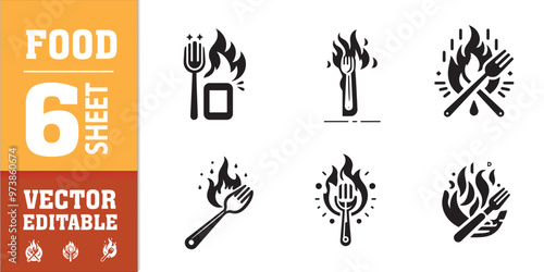 food utensils spoon fork with fire vector illustration