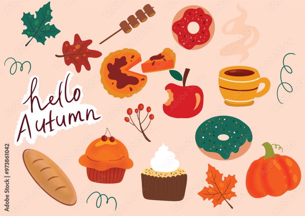 set of illustration icons, happy autumn vector set of illustration icons, happy autumn vector