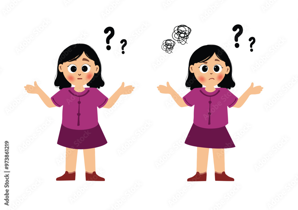 girl's confused expression, vector, illustration girl's confused expression, vector, illustration