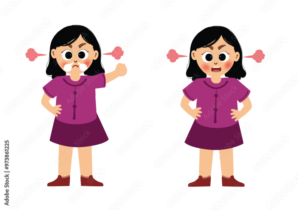 girl's angry expression, vector, illustration girl's angry expression, vector, illustration