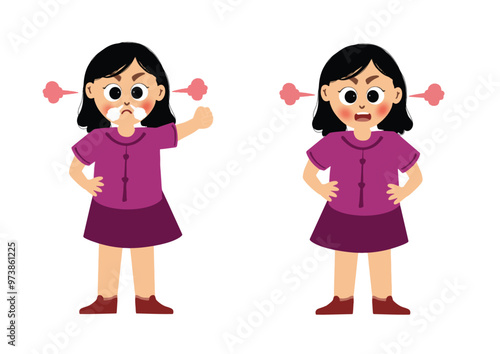 girl's angry expression, vector, illustration