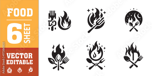 food utensils spoon fork with fire vector illustration