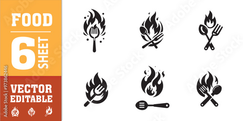 food utensils spoon fork with fire vector illustration