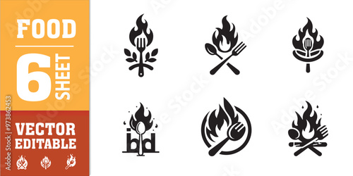 food utensils spoon fork with fire vector illustration