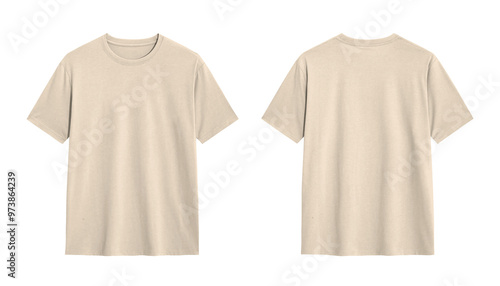 Beige t shirt mockup with a plain, white background for your design or logo