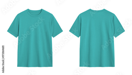 Teal Blue T Shirt Mockup, Front and Back View Isolated on White