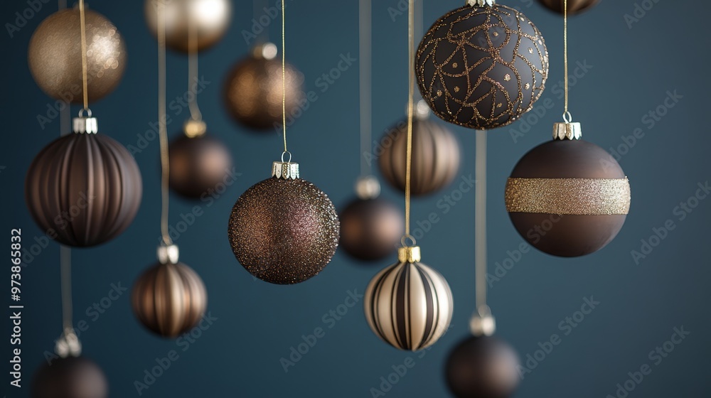 Exquisite chocolate and gold Christmas decorations, set against a dark blue backdrop, embodying elegance and sophistication for the festive season Exquisite chocolate and gold Christmas decorations, set against a dark blue backdrop, embodying elegance and sophistication for the festive season