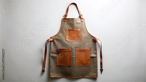 Fabric texture and leather apron on light background photo