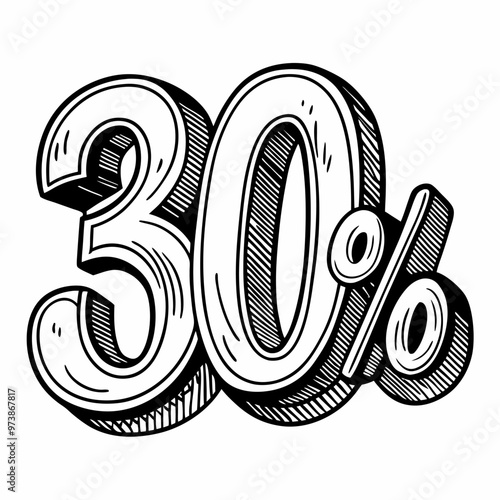 Hand Drawn 30 Percent Symbol Illustration for Discounts and Sales Promotions