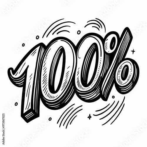 Bold Hand Drawn 100 Percent Illustration in Monochrome Line Art Style