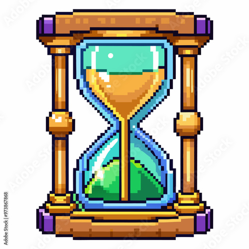 Pixel Art Hourglass Icon with Flowing Sand   Retro Gaming Style Illustration