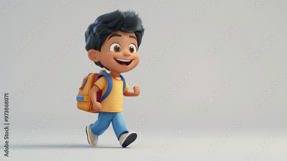 3d cartoon boy walking to school | 3d boy character | boy going to school in cartoon style 3d cartoon boy walking to school | 3d boy character | boy going to school in cartoon style