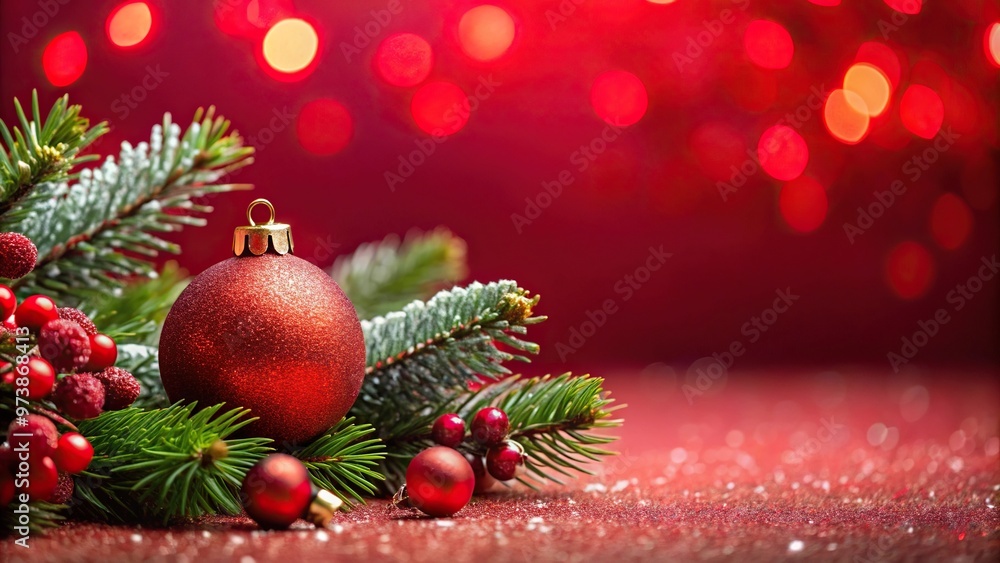 festive Christmas decorations on red background festive Christmas decorations on red background