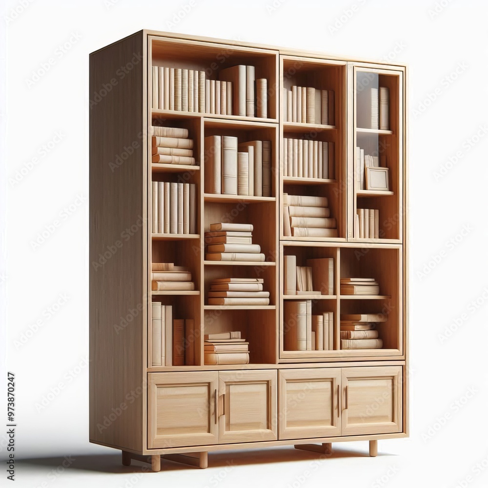 3D rendered bookshelf with shelves filled with books 3D rendered bookshelf with shelves filled with books