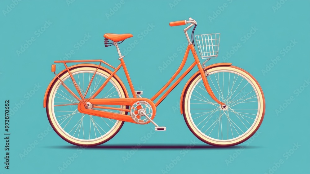Fototapeta premium Vibrant Orange Vintage Bicycle Against Turquoise Blue Background