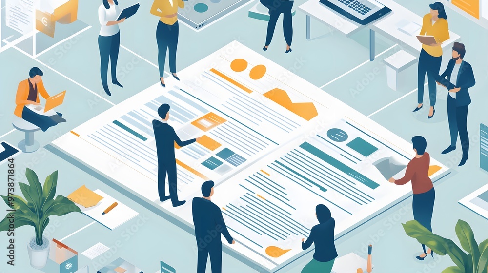 Business Professionals Collaborating on a Report with Charts and Graphs Business Professionals Collaborating on a Report with Charts and Graphs