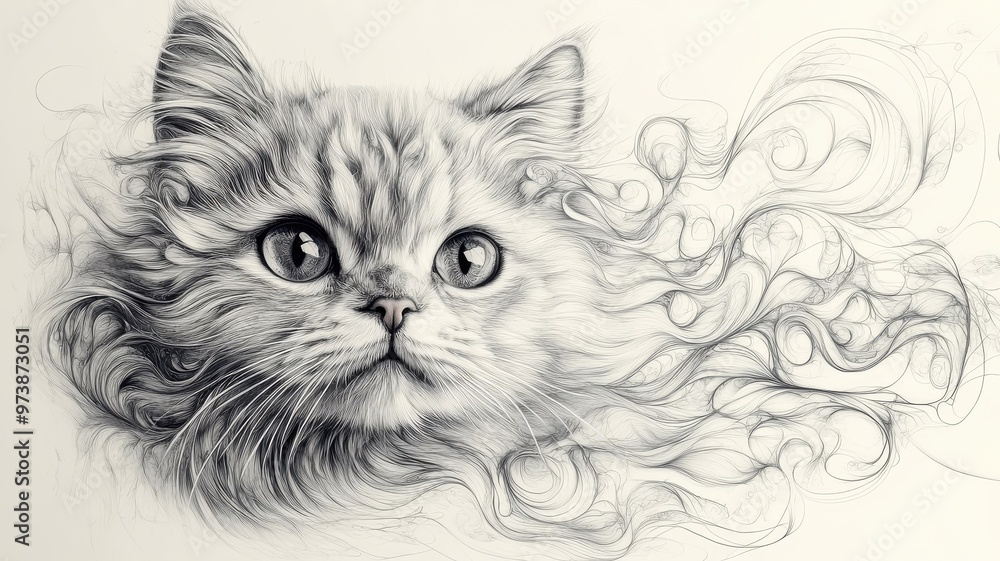 Scottish Fold cat portrayed in Art Nouveau style, surrounded by flowing lines and intricate, ornate details accentuating its charm. Scottish Fold cat portrayed in Art Nouveau style, surrounded by flowing lines and intricate, ornate details accentuating its charm.