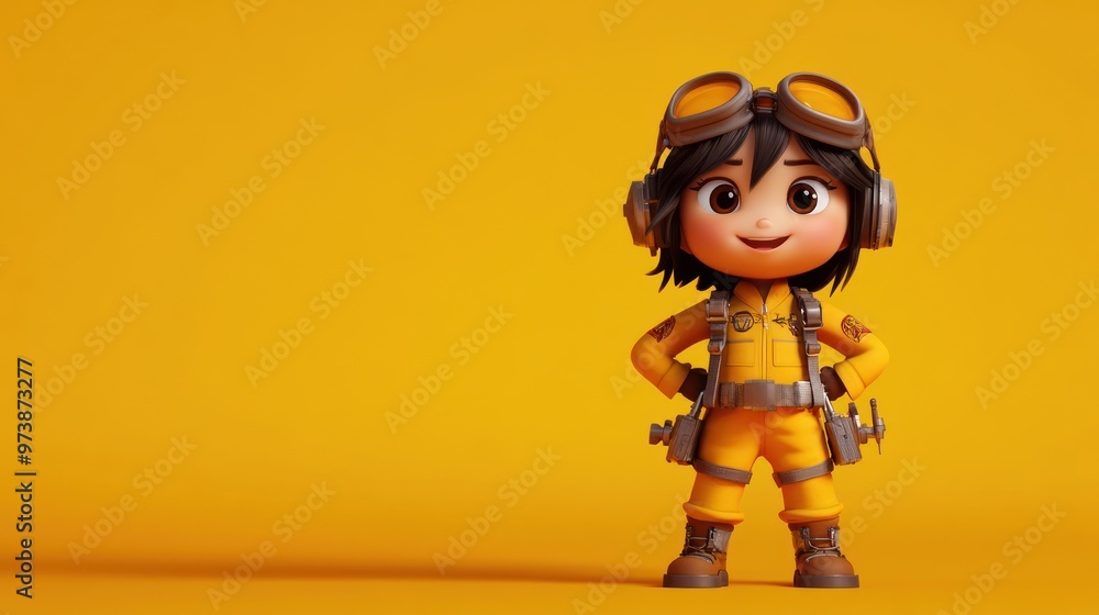 A cheerful cartoon character in an orange outfit with goggles, exuding a sense of adventure. A cheerful cartoon character in an orange outfit with goggles, exuding a sense of adventure.