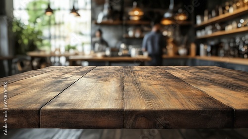 A rustic restaurant table in the foreground with a blurred background showing people and cafe decor, evoking a warm and inviting dining experience