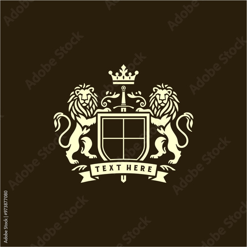 Vintage heraldic lion logo shield coat of arms family crest logo	