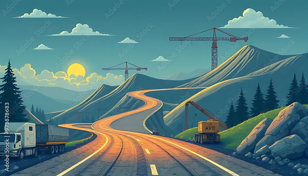 Fototapeta premium Mountain Highway Under Construction