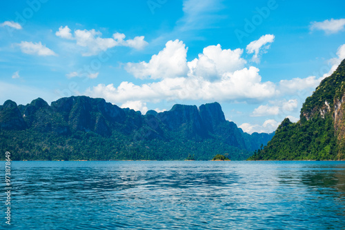 Tropical rainforest Mountain peak in Thailand, Beautiful archipelago islands Thailand Scenic mountains in the lake in Khao Sok National Park, Amazing nature landscape