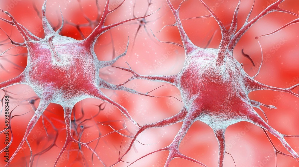 Intricate Microscopic View of Human Nerve Tissue with Neurons and Glial ...