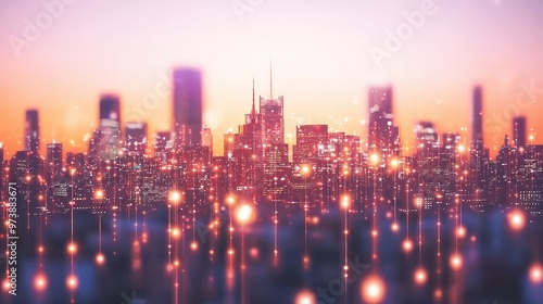 Cityscape with Light Trails and Bokeh at Dusk