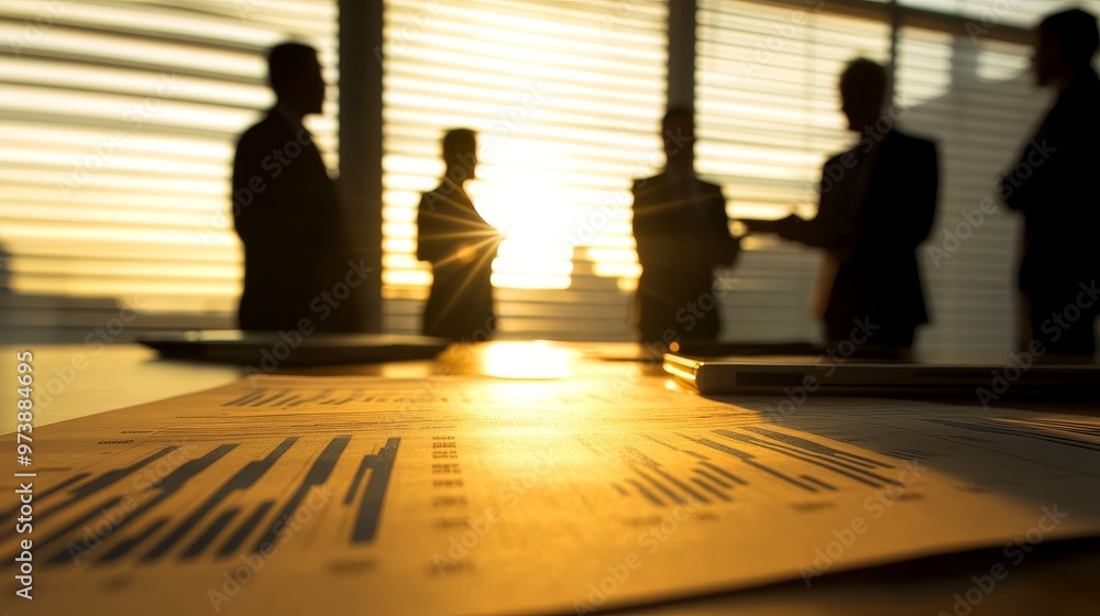Corporate Strategy Meeting: Analyzing Profit Margins with Graphs and Reports on Conference Table under Sunlight Corporate Strategy Meeting: Analyzing Profit Margins with Graphs and Reports on Conference Table under Sunlight
