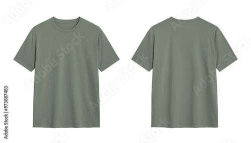 Front and back view of a blank green t shirt. Mockup for design and branding purposes. photo