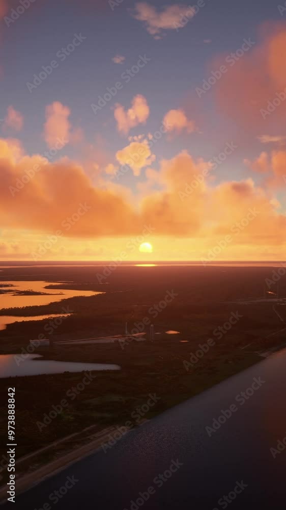 Front aerial view at sunset of Launch Pad 39A Kennedy Space Center. Florida. USA Front aerial view at sunset of Launch Pad 39A Kennedy Space Center. Florida. USA