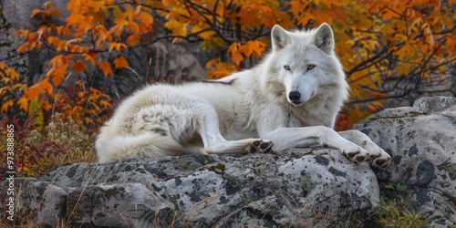 Lone white wolf at rest