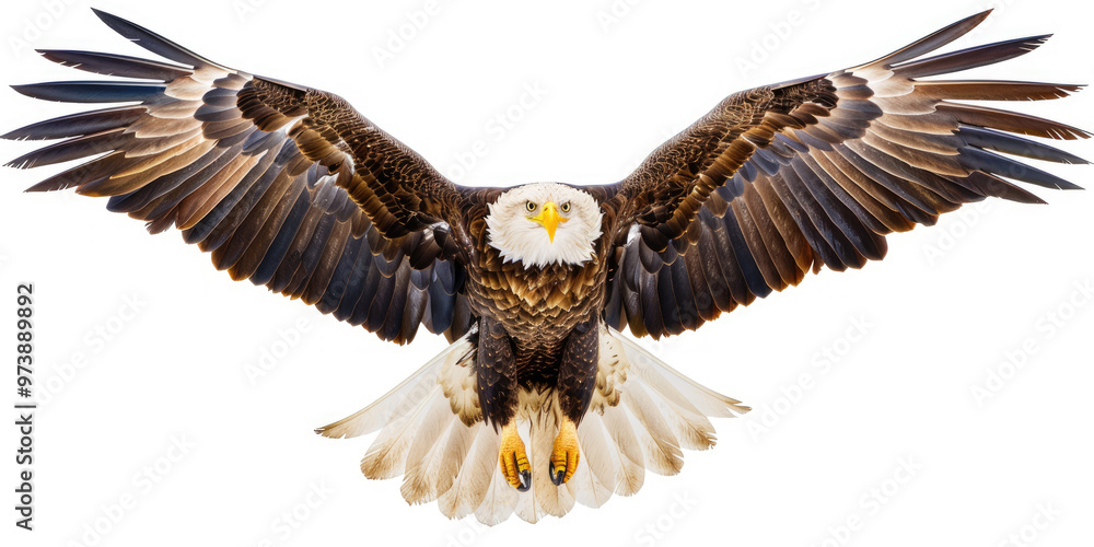 Fototapeta premium Realistic Bald Eagle in Mid-Air with Full Wingspan Isolated On Transparency Background