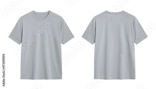 Front and back view of a grey t shirt isolated on white background,  mockup for design, branding and advertisement