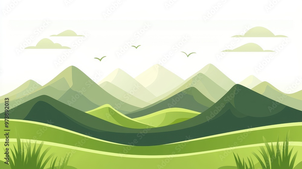 Green Mountain Landscape with Grass and Clouds Green Mountain Landscape with Grass and Clouds
