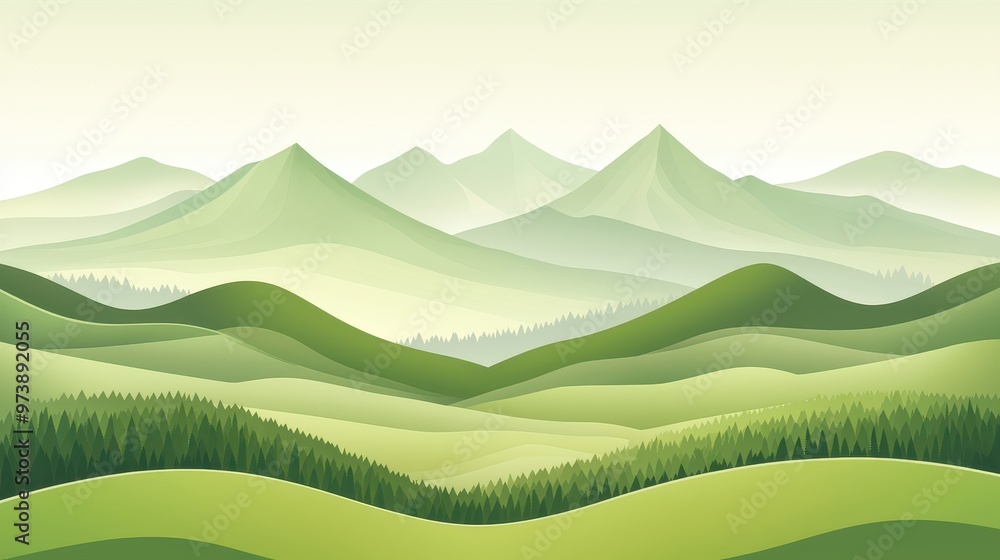 Green Mountain Range Landscape with Forest Green Mountain Range Landscape with Forest