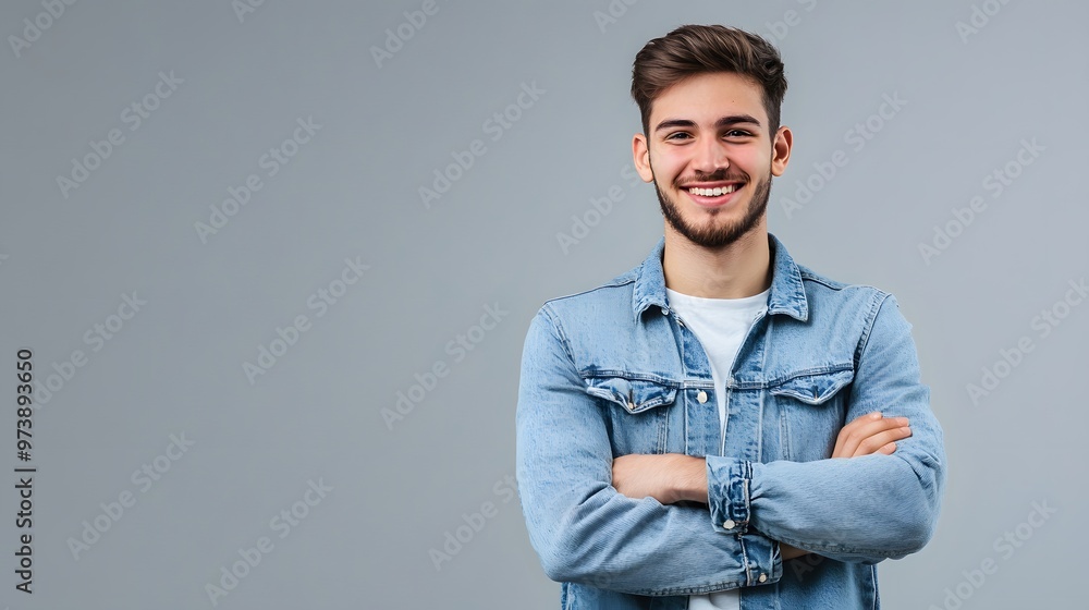 Fototapeta premium Portrait of a Smiling Man in a Denim Jacket
